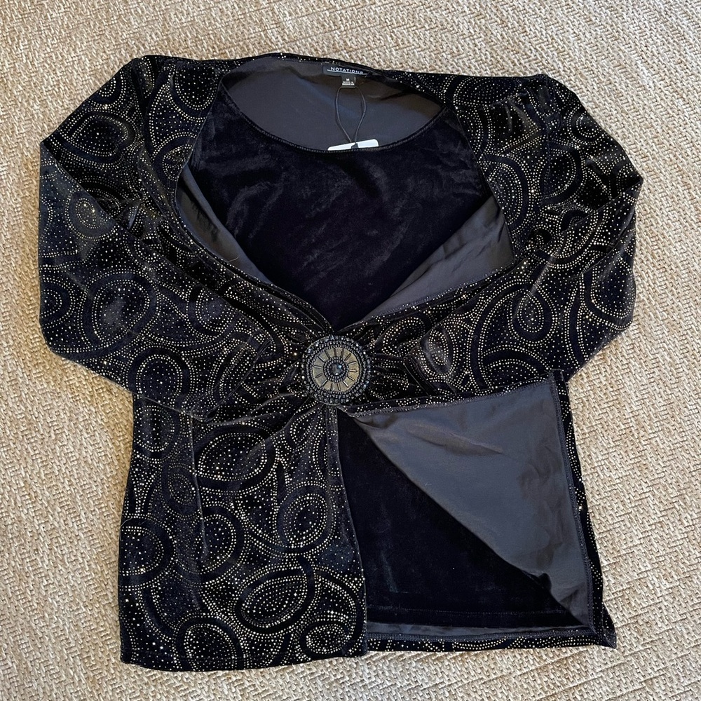 Y2K Notations velvet top faux cardigan set Black & Gold sparkle Medium (M) - Picture 8 of 14